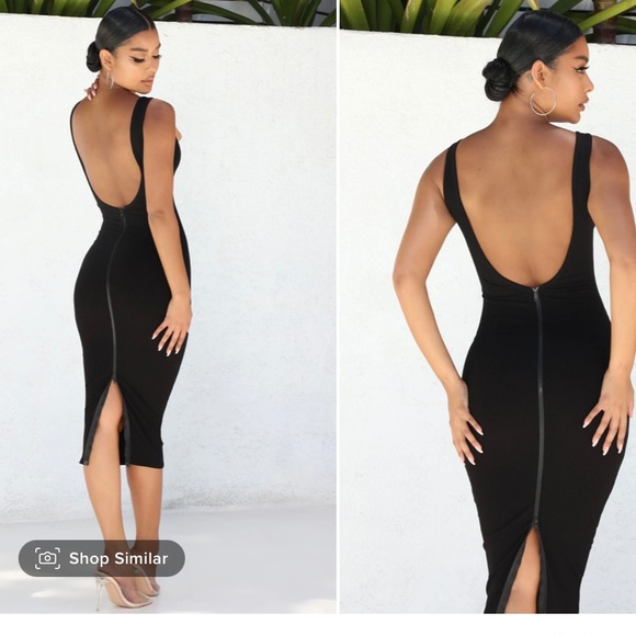 Black ribbed high neck midi dress - Picture 2 of 2